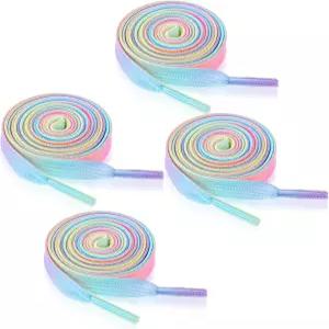 HJZII 4쌍 컬러 레인보우 신발끈 120cm/47인치 길이 8mm 너비의 평평한 그라디언트 운동화