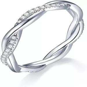 IMOLOVE Moissanite 웨딩 밴드 여성용 트위스티드 링 925 스털링 실버 18K 화이트 골드 도금 영원 스태커블