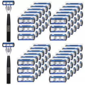 레리톤 74개 일회용 남성 면도기 세트 6날 편안한 면도를 위한 피부 리필용 키트 손잡이 2개 카트리지 72개