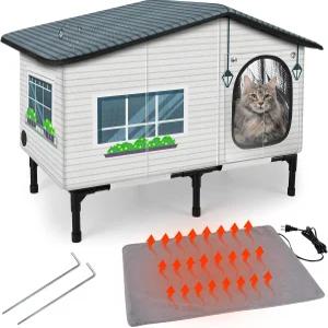 외부 고양이를 위한 어 내후성 난방 집 겨울철 패드가 있는 야외 단열 안전한 야생 쉼터20 x17 x16