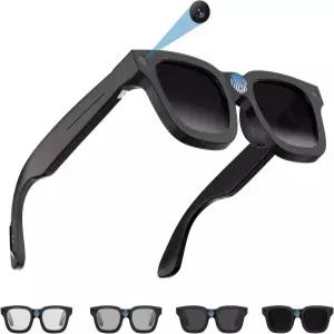 카메라가 장착된 AI 스마트 글래스 1080P 비디오 녹화 안경 8MP 실시간 번역 ChatGPT 음성 비서 오픈 이어