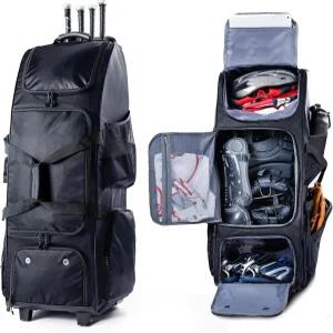 VIGEGARI 견고한 하드 백킹으로 롤링 야구백 업그레이드 4 배트용 바퀴가 달린 대형 소프트볼백 팀 장비