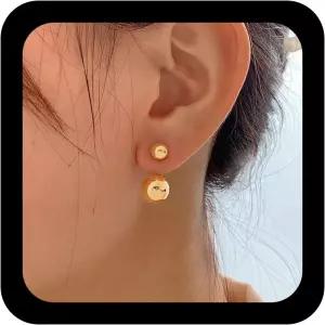 차이니 골드 볼 이어 재킷 귀걸이 더블 스터드 연마 라운드 드롭 빈티지 앞뒷 여성용 주얼리