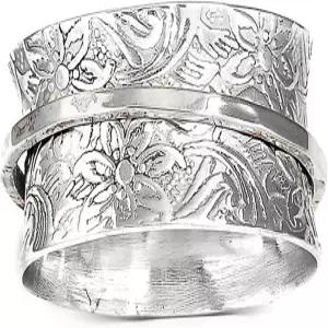 주드 주얼러스 스테인리스 스틸 플로럴 패턴 청키 사이즈 회전 스피너 밴드 링