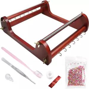 인디브쇼 씨앗 구슬 바늘 면실 나사산 트위즈레 및 몇 가지 작은 액세서리가 포함된 대형 나무 직조 세트