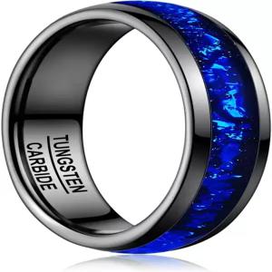 바키 여성용 4mm 블랙 텅스텐 웨딩 링과 블루 포일 인레이 약혼 밴드 폴리싱 엣지 컴포트 핏 사이즈 5-9