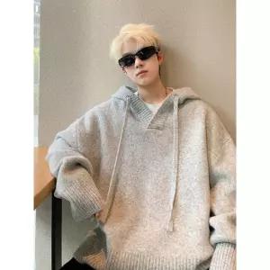 남자 그레이 니트 추동 후드집업 풀오버 후드 스웨터 점퍼 트렌디 도톰 커플 아이템 HT4