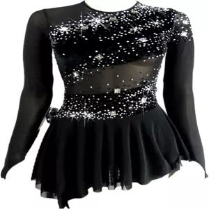 류후오 피겨 스케이팅 드레스 여자 대회용 블랙 벨벳