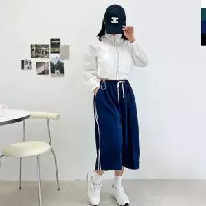 루즈핏 바지 스포티 데일리 스트링 여성 와이드 팬츠 밴딩 여름 7부 트레이닝복 트레이닝 운동복 하의