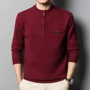 남성 니트 반하이넥 아이템 겨울울 터틀넥 트렌디 스웨터 집업 와인 HT4