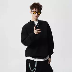 남성용 니트 이너 동계 캐주얼 터틀넥 반폴라 아이템 단추 기모 밍크털 커플 트렌디 솔리드 HT4