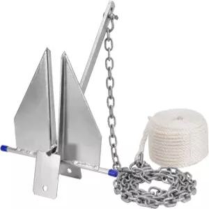 JURPLIX 헤비 듀티 보트 앵커 키트 체인 및 로프 세트가 있는 플루크 스타일 폰툰 데크 낚시 돛단배 아연