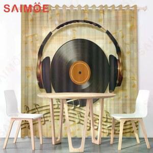 악보 셋 레코드판 커튼 빈티지 패턴 레트로 클래식 무늬 가림막 그림 거실 가리개 창문
