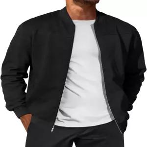 런카티 남성 스웨이드 봄버 재킷 풀 지퍼 캐주얼 소프트쉘 바시티 포켓이 있는 경량 빈티지 가을 코트