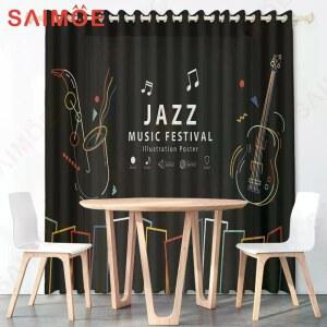 뮤직 재즈 커튼 가리개 패턴 레트로 가림막 무늬 빈티지 블랙 거실 창문 클래식 그림 클럽