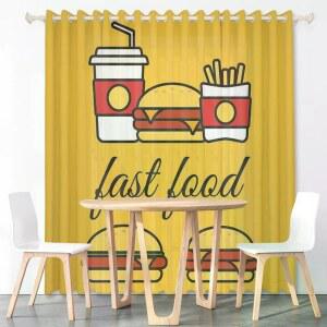 감자튀김 햄버거 커튼 음식 유니크 무늬 레트로 가리개 그림 가림막 창문 거실 패턴