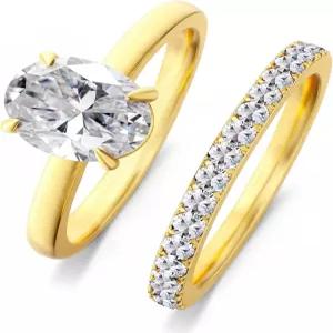 UWorld 여성용 약혼 반지 투인원 헤일로 웨딩 약속 큐빅 지르코니아 밴드 18K 골드 도금 스테인리스 스틸
