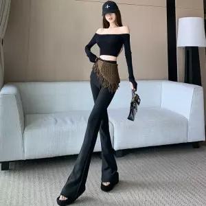 여성 바지 빈티지 캐주얼 슬림핏 긴 언밸런스 부츠컷 다리가 플레어 하이웨스트 SPO마켓1