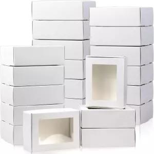 베이든바흐 50팩 미니 직사각형 크래프트 종이 상자 투명 창 3.33 x 2.35 1.18 작은 홈메이드 비누 포장