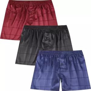 제이베이트 남성용 새틴 복서 팩 실크 필링 속옷과 버튼 플라이 파자마 수면 반바지