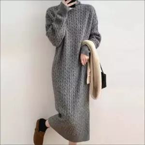 하이넥 터틀넥 목폴라 꽈배기 니트 롱원피스 겨울 데일리