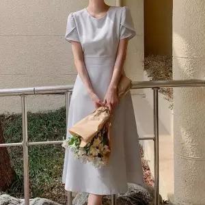 모임룩 소개팅 데이트룩 이중 소매 플레어 롱원피스