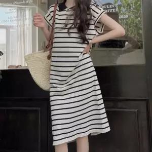 가로 줄무늬 여성 카라 민소매 롱원피스 여름 캐주얼