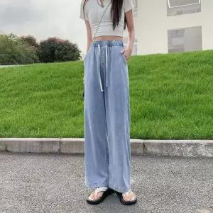 여성 밴딩 와이드 쿨 데님 팬츠