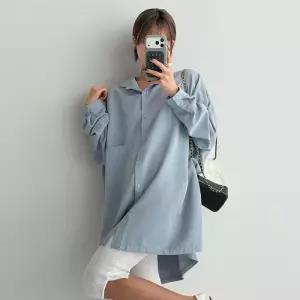 [유야]여성 옆단추 박시 무지 롱 셔츠 원피스 -FNB0105- 봄 가을