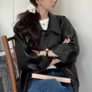 레더점퍼 여자 오버핏 가을 라이더자켓 은은광택 레더자켓 점퍼