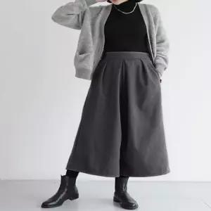 여성 2컬러 캐주얼룩 핀턱 뒷밴딩 와이드 통치마바지