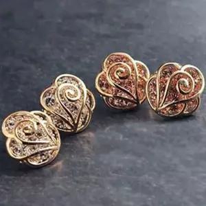 장미 큐빅 귀걸이 골드장미