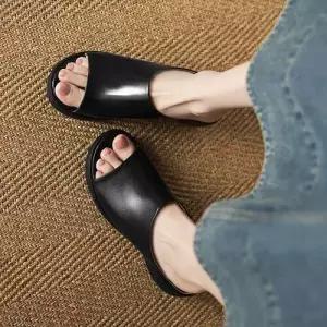 여사친 오픈토 백발 일자 통굽 똥감 샌들 스트랩 레더 신발 러블리 슬리퍼 소프트 아웃도어 슈즈 다올5