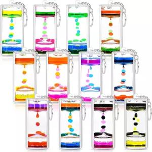 FKYTION 리퀴드 모션 버블러 키 체인 팩 12가지 멋진 데스크탑 컬러풀 모래시계 작은 진정 이완 장난감