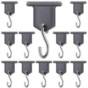 BBTO Rv 조명용 차양 후크 캠핑용 액세서리 행거 S자형 세트 크리스마스 파티용 텐트 실내외 용품(그레이와 실버, 12켤레)