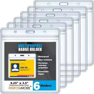 퍼포먼스 6팩 배지 홀더 카드 프로텍터 4x3 투명 플라스틱 수평 두꺼운 이름표 ID 슬리브 대형 방수