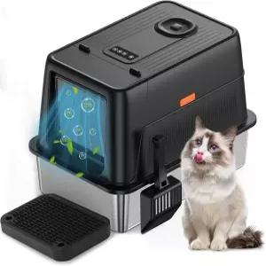 냄새 제어 스테인리스 스틸 쓰레기통 자동 자가 청소 없는 초대형 인클로저 고양이 뚜껑 대형 하이사이드