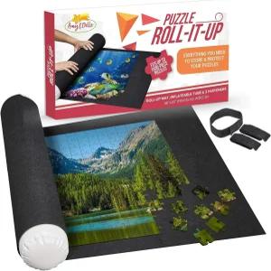 퍼즐 롤업 매트 - 최대 1500개의 직소 46인치 x 26인치 펠트 풍선 튜브 및 3개의 탄성 패스너 Amy와
