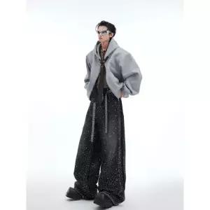 남성용 빈티지 카디건 넥타이 반짝이 핫픽스 후드 집업 탈부착 풀오버 젠1