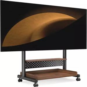 FITUEYES 롤링 TV 스탠드 마운트 40~85대의 모바일 바닥 대형 수납 페그보드 및 나무 선반 침실 거실