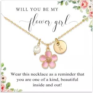 드로고멘 플라워 걸 프로포즈 선물 개인화된 이니셜 AZ 레터 데이지 목걸이 결혼식 브라이덜 파티 위한