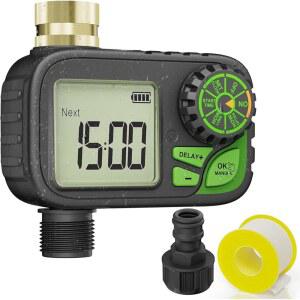 스프링클러 타이머 워터 호스 - 비 지연, 수동, 자동 급수 시스템을 갖춘 프로그래밍 가능한 디지털 관개 실외 방수 야드, 잔디밭, 정원 황동 입구 1 배출구