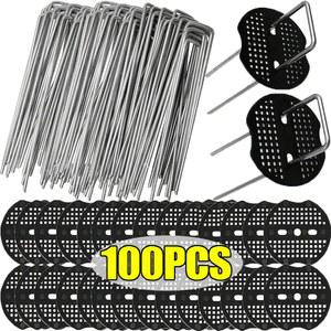 100/10x 아연 도금 강철 정원 스테이크 U 자형 조경 핀 스테이플 그라운드 네일 울타리 튜브 필름 고정 못 원예 도구