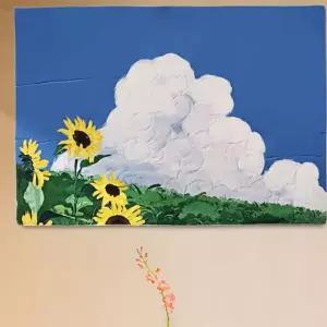 카페 거실 장식 패브릭포스터 유화 그림 해바라기 소