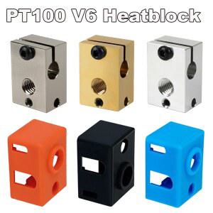 PT100 V6 가열 블록 알루미늄 황동 구리 도금 E3D 3D 프린터 부품 히트 양말 실리콘 커버