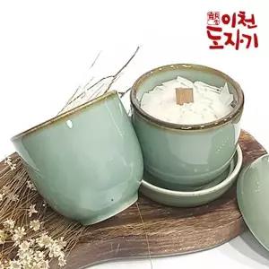 도자기용기-청자(용기+뚜껑) 4개 캔들용기 향초용기