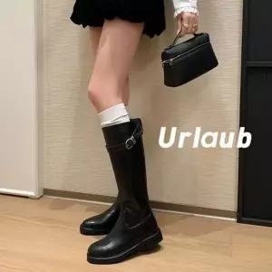 캐주얼 여성패션 플랫 프렌치 메탈릭 라이더 부츠 추동 키높이 DL4