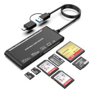 [미국배송] SD CF 마이크로 XD MS 카드용 USB C USB3.0 멀티 카드 리더 - WINDOWS MAC LINUX ANDROID용 어댑터 허브 7 IN