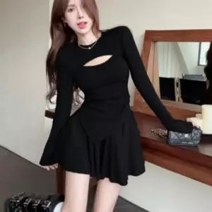 투피스 데일리 유니크 스커트 언발 니트 트임 슬림핏 여성