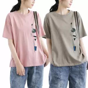 튜뷰 산책하는 중년 엄마 반팔티 오버핏 프린트티